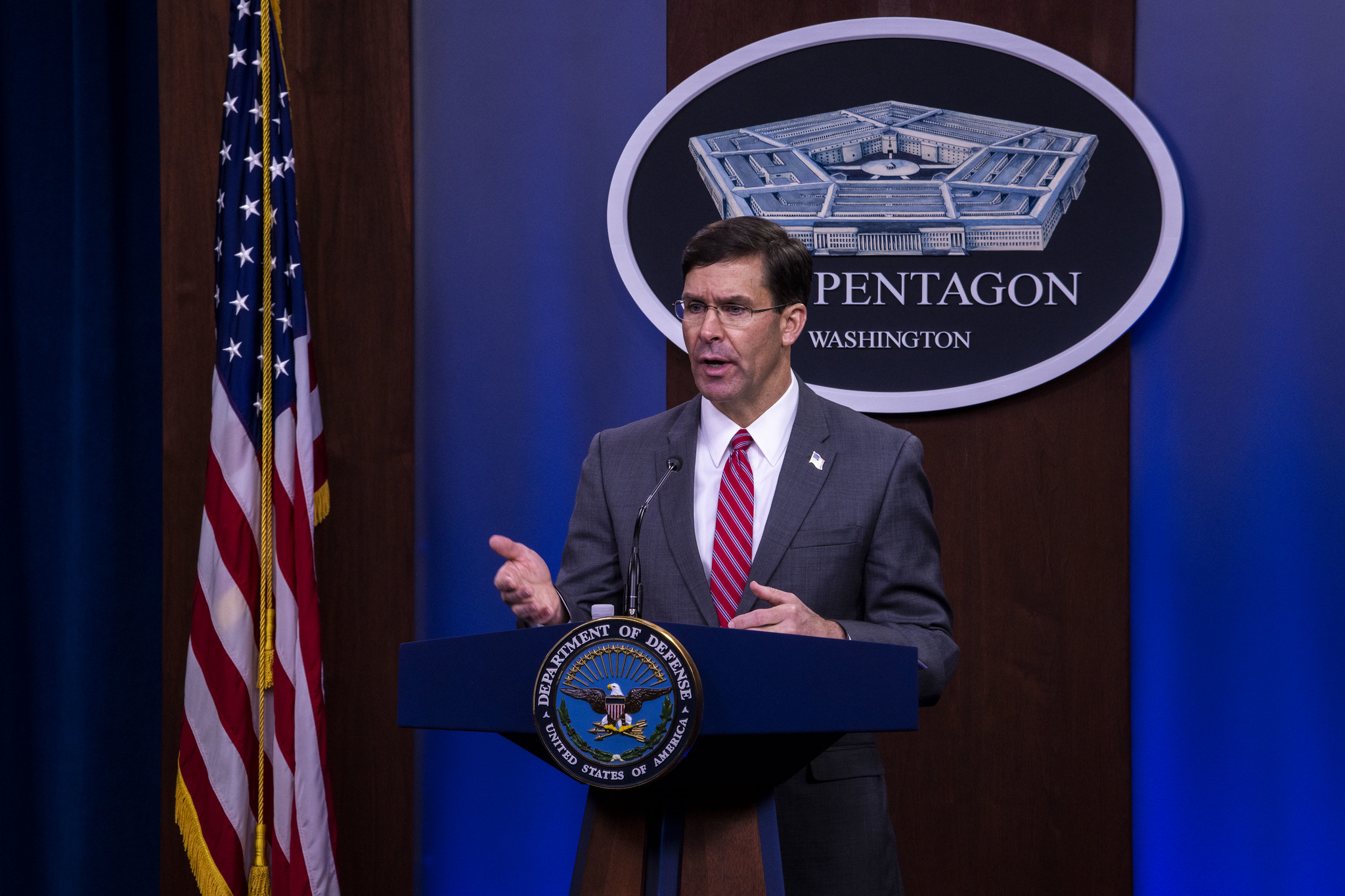 Defense Secretary Mark Esper holds a news conference at the Pentagon, June 3, 2020.